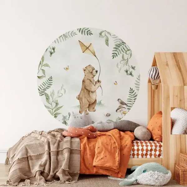 Set stenskih nalepk Circle Teddy Bear with Kite 140 cm