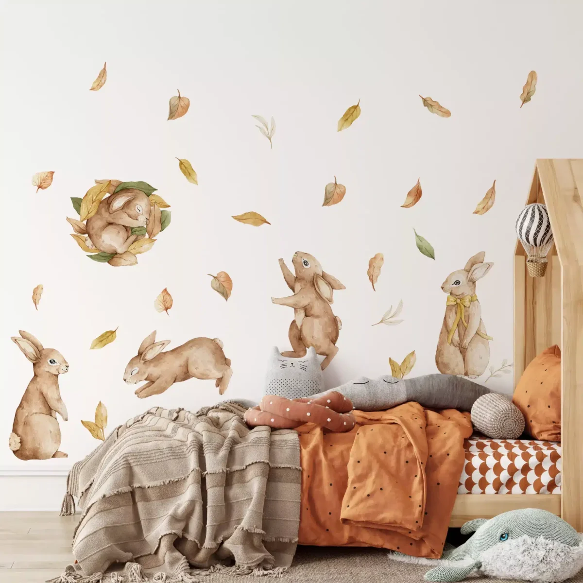 Set stenskih nalepk Leaves and Bunnies 100×100 cm - slika 1